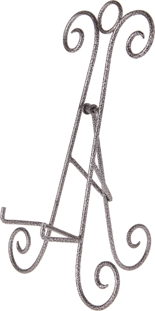 Bard's Scroll Antique Silver Collapsible Easel Stand, 15 H x 9 W